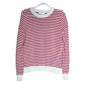 Spiritual Gangster Sz M Pink White Open Knit Stripe Sweater Coastal Preppy Chic